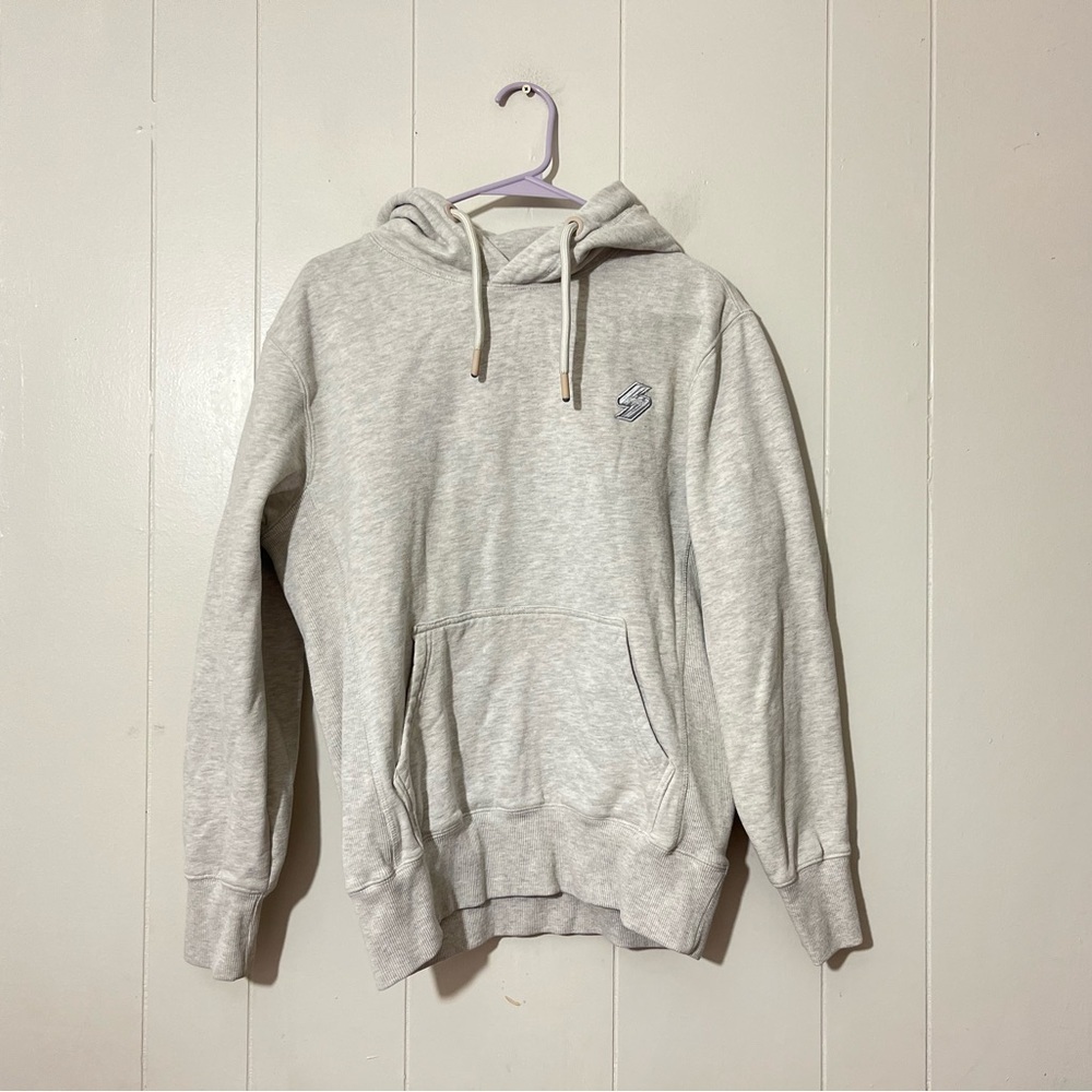 Superdry Hoodie Mens Gray Hooded Pullover Logo Size S